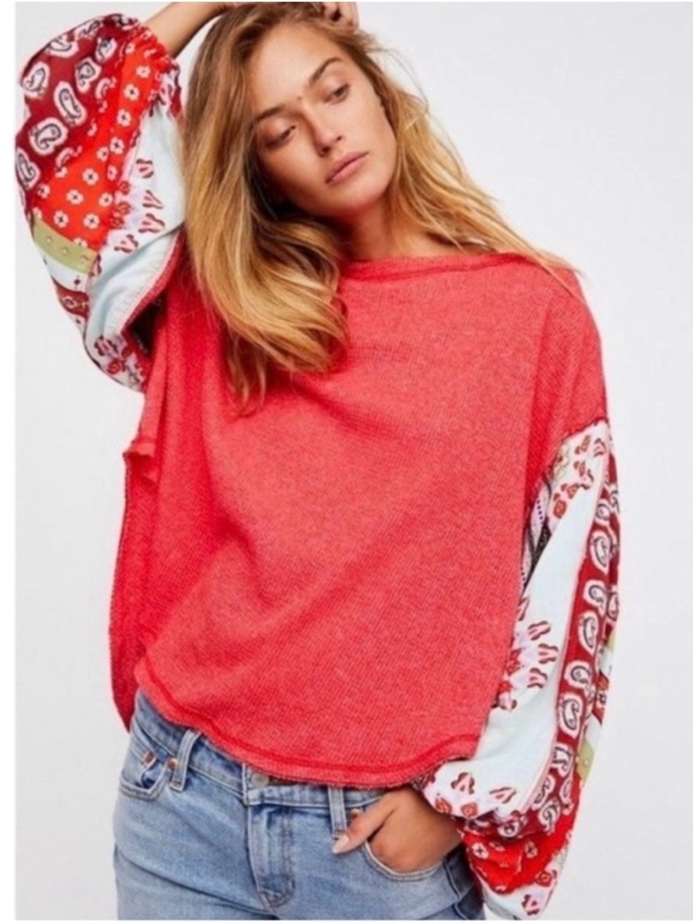 *JUST SOLD*BOHO OVERSIZED BALLON SLEEVE WAFFLE TOP
